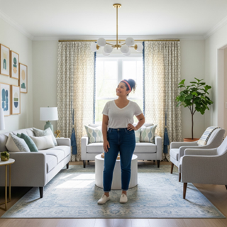 Women satisfied with her room design